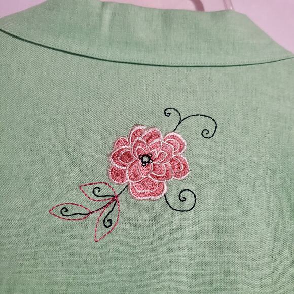 Vtg Sag Harbor Embroidered Flower Linen Blend Top Pant Set Plus Size 18 Green - Picture 4 of 13